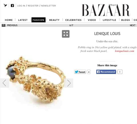 Lenique Louis Gold Pearl Ring Featured In Harper's Bazaar 'Top 5 Pearl Rings' Lenique Louis