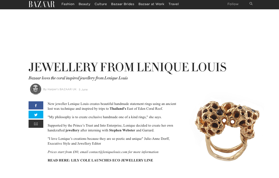 Harper's Bazaar Feature: Gem Stone Gold Ring Lenique Louis