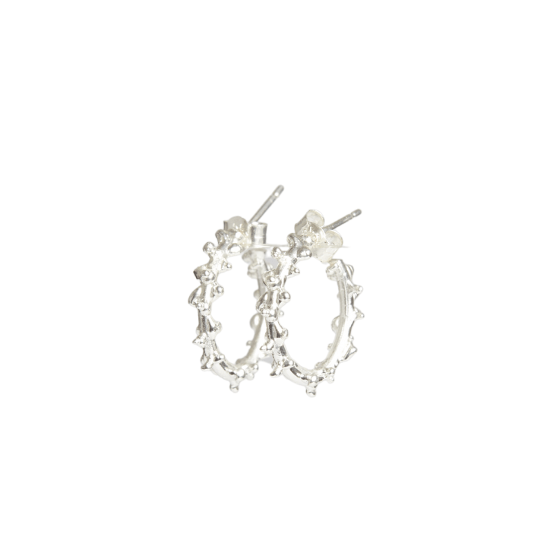 Organic Silver Spine Huggies In 925 Sterling Silver Crafted In Uk 