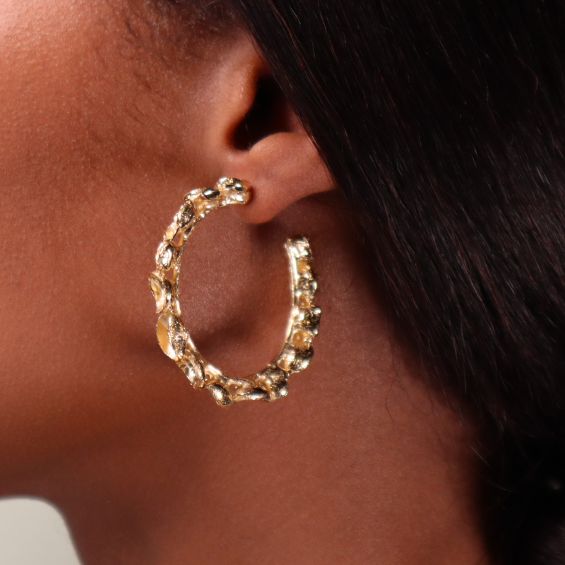 MEDIUM GOLD POD HOOPS Lenique Louis