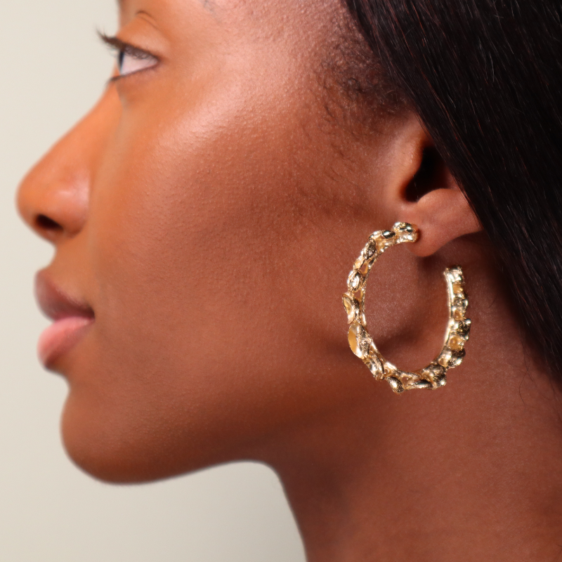 MEDIUM GOLD POD HOOPS Lenique Louis