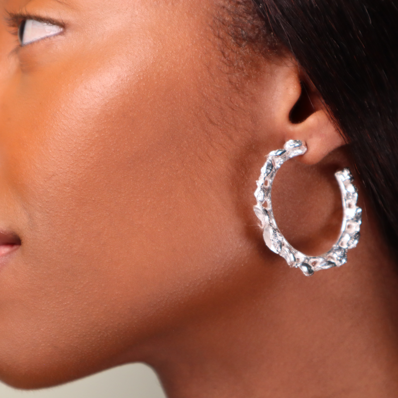 MEDIUM SILVER POD HOOPS Lenique Louis