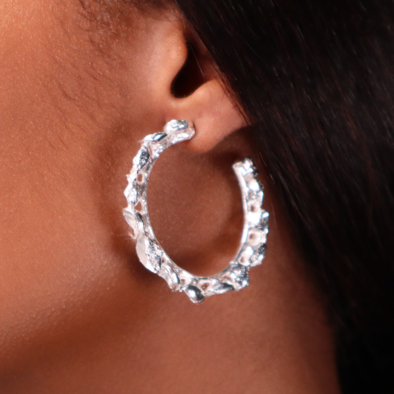 MEDIUM SILVER POD HOOPS Lenique Louis