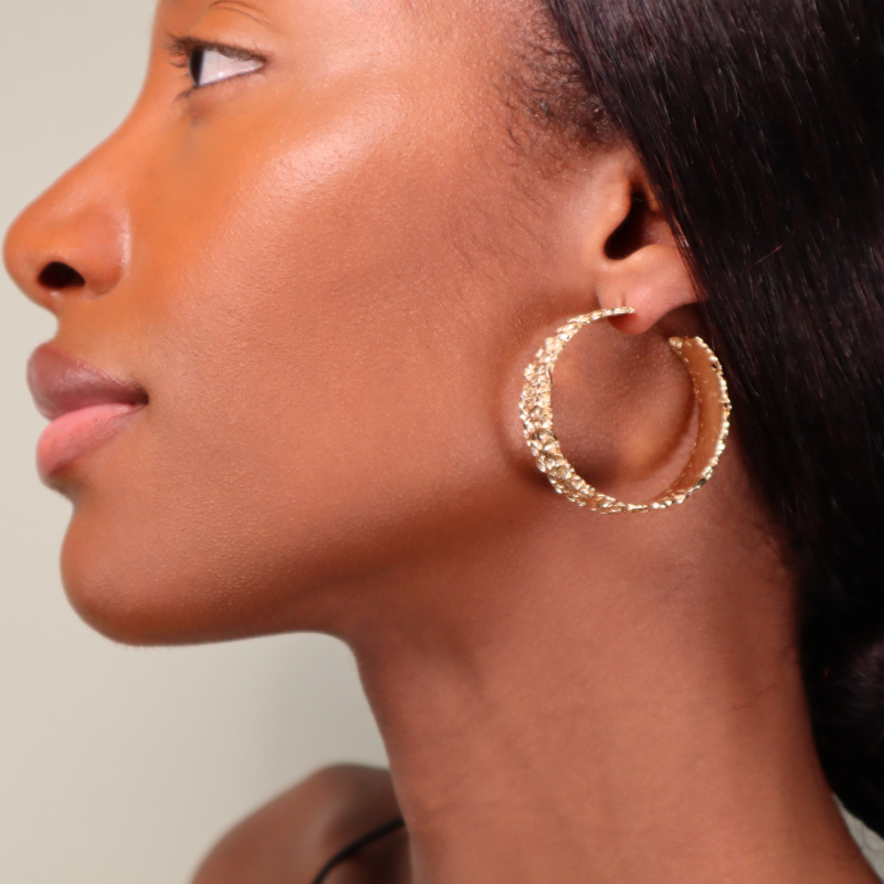 Hammered Medium Gold Hoops Lenique Louis