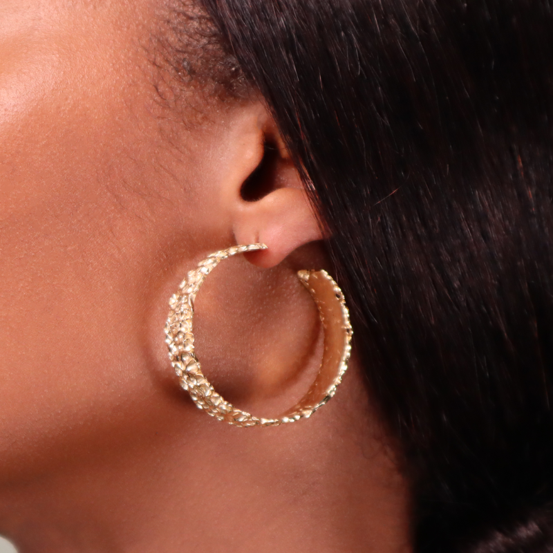 Hammered Medium Gold Hoops Lenique Louis
