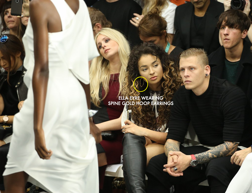 Ella Eyre Wearing Lenique Louis Gold Hoops at LFW Front Row Lenique Louis