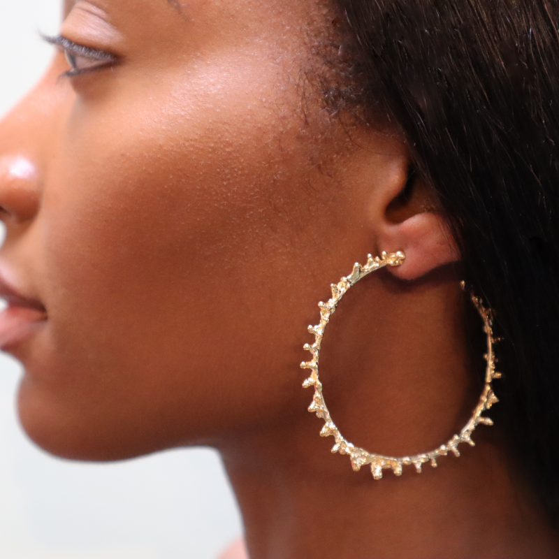 LARGE GOLD SPINE HOOPS EARRINGS