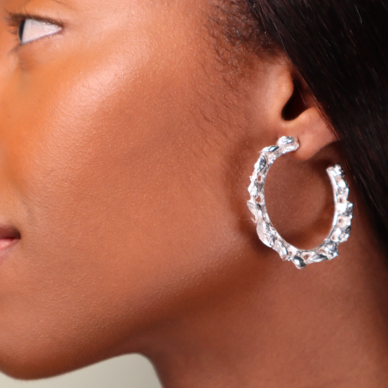 MEDIUM SILVER POD HOOPS Lenique Louis 