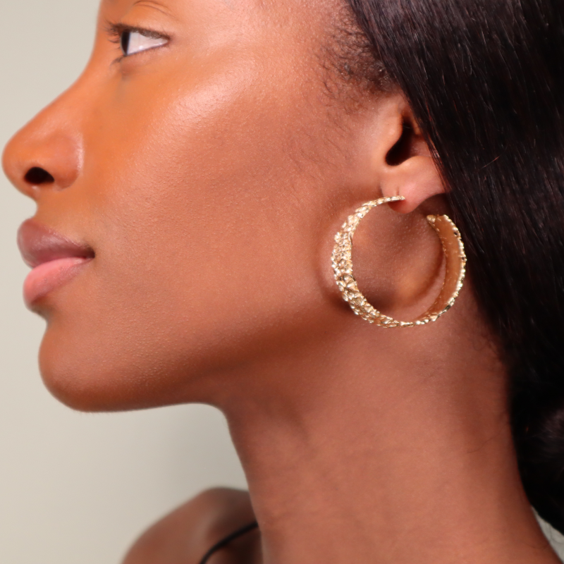 Hammered Medium Gold Hoops Lenique Louis 