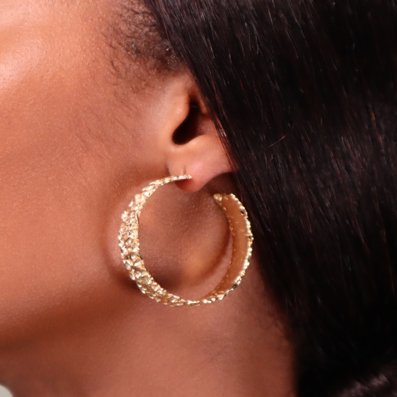 Hammered Medium Gold Hoops Lenique Louis 