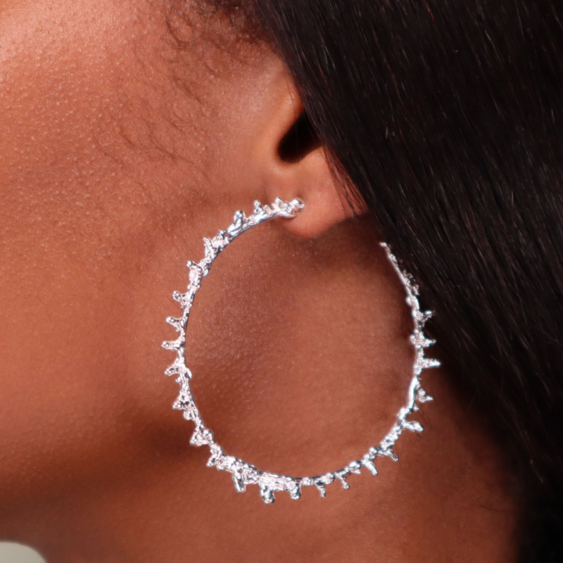 Silver Large Spine Hoop Earrings Lenique Louis