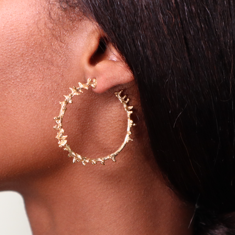 MEDIUM GOLD SPINE HOOP EARRINGS Lenique Louis